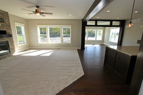 love the carpet to tile transition Kitchen Floor Transition, Carpet To Tile Transition, Tile Transition, Floor Transition, Luxury Carpet, Modern Flooring, Ideas Living Room, Wall Carpet, Commercial Flooring