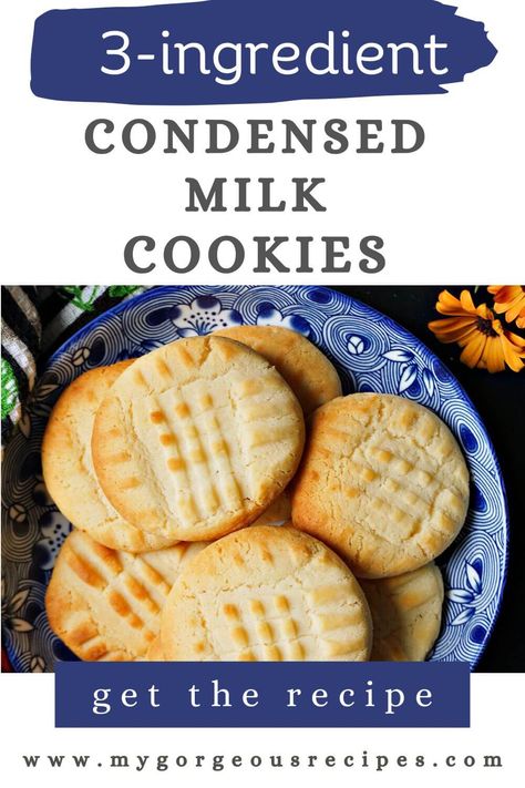 These 3-Ingredient Sweetened Condensed Milk Cookies are one of the simplest and quickest cookie recipe that is equally scrumptious. Made with sweetened condensed milk, butter and flour, they have a delicate rich flavour and fantastic richness without being overly sweet. An indulgent cookie recipe for everyone! Sweetened Condensed Milk Cookies, Cookie Recipes Condensed Milk, Condensed Milk Biscuits, Condensed Milk Recipes Easy, Recipes Using Condensed Milk, Coconut Sweetened Condensed Milk, Condensed Milk Desserts, Sweetened Condensed Milk Recipes, Condensed Milk Cookies