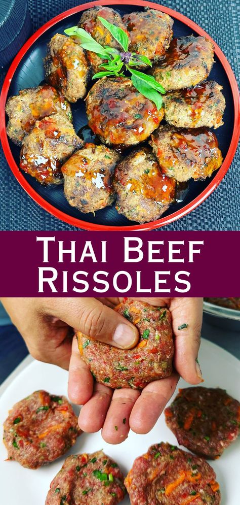 Thai Entree, Simple Thai Recipes, Rissoles Recipe Beef, Thailand Recipes, Thai Food Recipes Authentic, Asian Beef Recipes, Rissoles Recipe, Minced Beef Recipes, Thai Beef