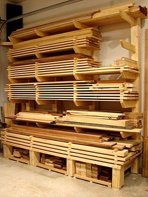 Wood racks this would keep my sculpture wood organized, also wonder if wd work for smaller canvas storage or drying rack Lumber Storage Rack, Timber Storage, Lumber Rack, Lumber Storage, Diy Platform Bed, The Family Handyman, Woodworking Shop Layout, Into The Wood, Wood Rack