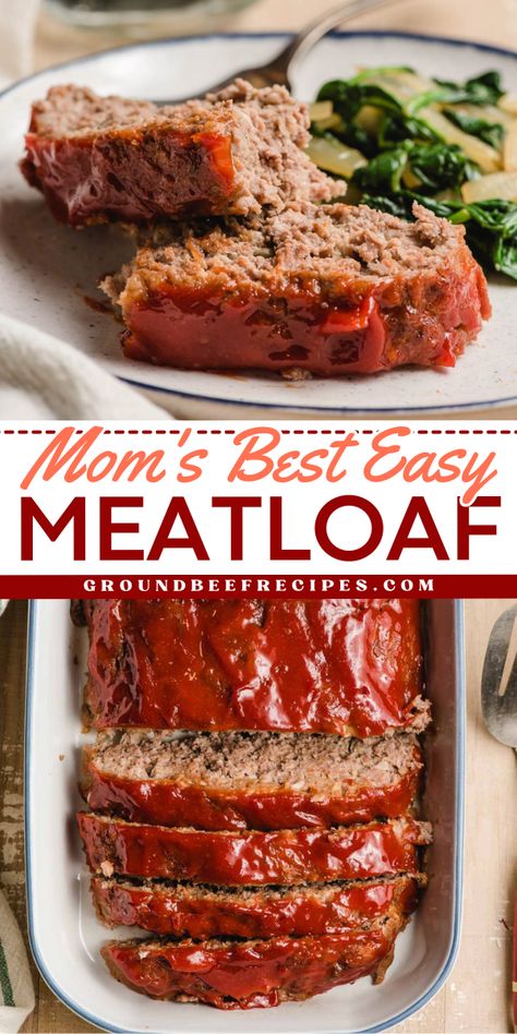 Don't miss out on Mom's best ever meatloaf! It will become one of your favorite main course recipes, too. Moist with a sweet and tangy glaze, this traditional meatloaf is just perfect. Try this easy family dinner! Best Easy Meatloaf, Mom's Meatloaf Recipe, Best Ever Meatloaf, Meatloaf Side Dishes, Traditional Meatloaf Recipes, Moist Meatloaf, Easy Comfort Food Dinners, Traditional Meatloaf, Homemade Meatloaf