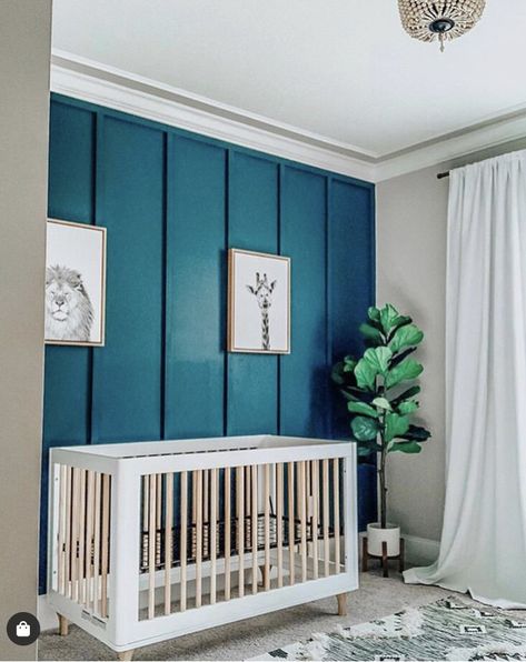 Nursery Paneling, Lolly Crib, Babyletto Lolly, Turquoise Nursery, Teal Accent Walls, Teal Nursery, Nursery Accent Wall, Crib Nursery, Nursery Room Design