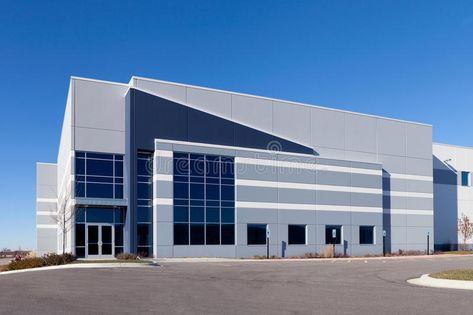 Warehouse Building. With a blue sky , #sponsored, #Building, #Warehouse, #sky, #blue #ad Factory Exterior, Office Paint Colors, Garbiñe Muguruza, Building Envelope, Commercial Painting, Industrial Building, Shop Buildings, Factory Building, Roofing Companies