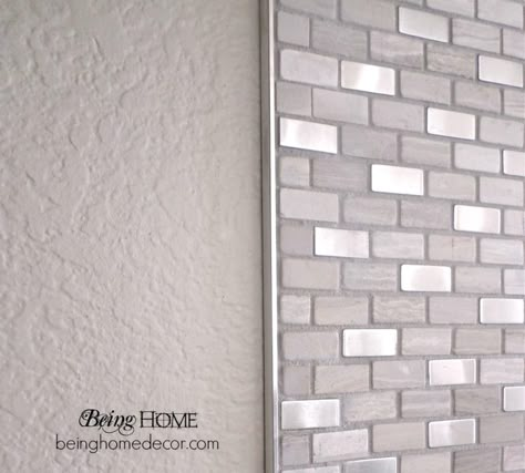 Super Simple DIY Tile Backsplash :: Hometalk  "Brick Boulevard" tile from Home Depot with metal trim edge. Backsplash Edge, Diy Tile Backsplash, Paint Backsplash, Stove Backsplash, Diy Kitchen Backsplash, Farmhouse Backsplash, Beadboard Backsplash, Wood Backsplash, Brick Backsplash