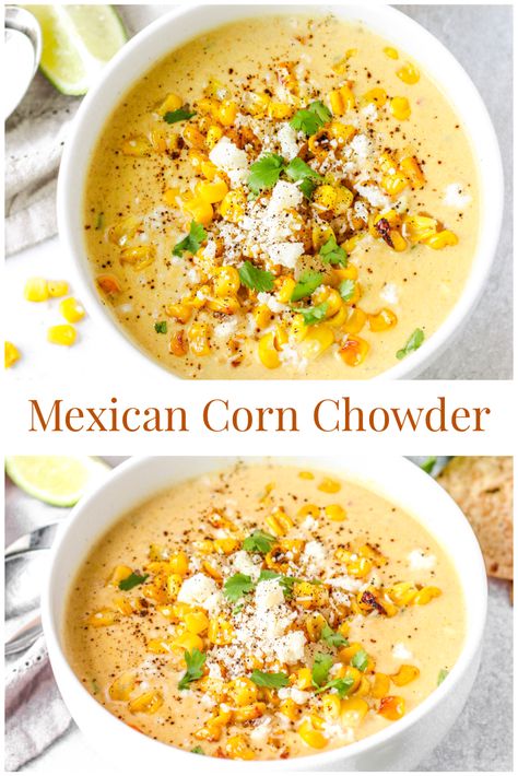 Instapot Corn Chowder Recipe, White Bean Corn Chowder, Corn Chowder Panera Recipe, Corn Chowder Crockpot Vegetarian, Butternut Squash Corn Chowder, Vegetarian Recipes With Corn, Mexican Corn Chowder Panera, Potato Corn Jalapeno Chowder, Creamy Mexican Corn Chowder