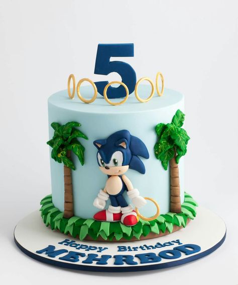 Sonic Cake Mario Sonic Cake, Sonic Birthday Party Cake, Sonic Boom Cake, Sonic Bday Cake, Birthday Cake Sonic, Sonic Cake Ideas, Pastel Sonic, Sonic Cakes, Sonic Birthday Party