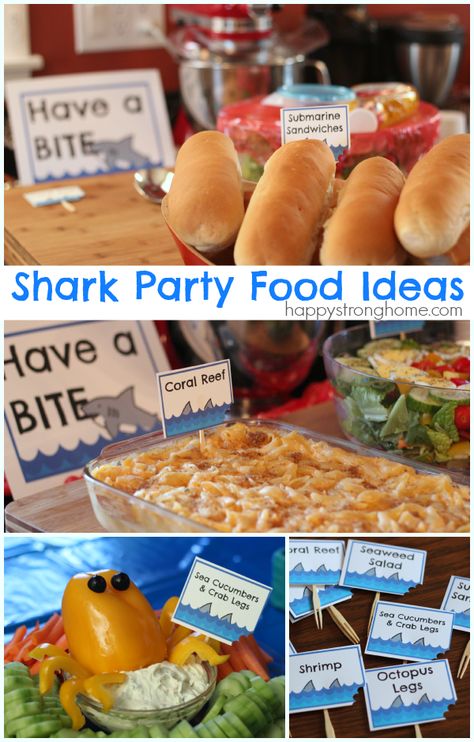 Shark Birthday Party Ideas from party food, party decor, DIY garlands, and birthday cake ideas! #sponsored @orientaltrading @safariltd @surfsweets Shark Party Food, Shark Party Foods, Shark Birthday Party Ideas, Sharknado Party, Jaws Party, Shark Week Party, Birthday Party Ideas For Kids, Shark Themed Birthday Party, Party Ideas For Kids