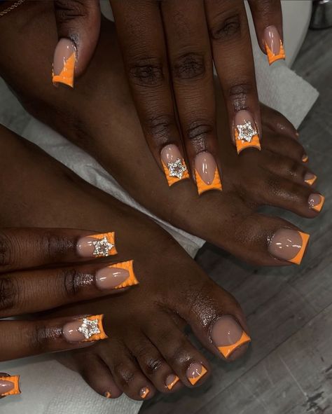 Short Orange Nail Designs, Halloween Toes Nails Design, Halloween Toe Nails, Halloween Toes, French Tip Toes, Elite Nails, Future Nails, Poppin Nails, Orange Nail Designs