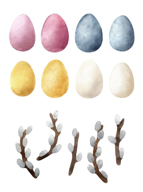 Egg Watercolor, Willow Branches, Easter Clipart, Watercolor Clipart, Easter Eggs, Art Images, Easter, Clip Art, Hand Painted