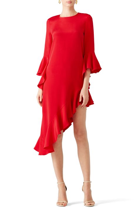 Rent Red Hazel Dress by Alexis for $90 only at Rent the Runway. Alexia Admor Dress, Alexis Dress, Asymmetric Dress, Ruffle Hem Dress, Flounce Sleeve, Flutter Sleeve Dress, Asymmetrical Dress, Featuring Dress, 8 M