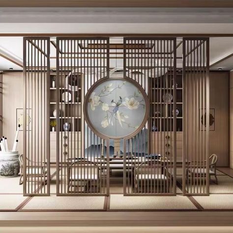 Chinese Wall Divider, Modern Chinese Style Interior Design, Chinese Screen Divider, Chinese Divider, Chinese Partition, Traditional Chinese Interior Design, Japanese Partition, Chinese Style Interior Design, Restaurant Partition