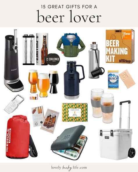 If you're on the hunt for a perfect gifts for beer lover, this list has several thoughtful (but practical!) ideas for beer accessories, drinking glasses and even games. Anyone who enjoys a nice cold microbrew or even brews their own beer would be happy to be gifted one of these :) #beer #giftideas #fathersday #giftsfordad #dad #father Beer Gifts For Christmas, Beer Gifts Ideas, Drinking Gifts For Guys, Beer Gift Ideas Christmas, 6 Pack Beer Gift Ideas, Beer Gifts For Men, Beer Related Gifts, Christmas Gifts For Beer Lovers, Beer Gift Ideas