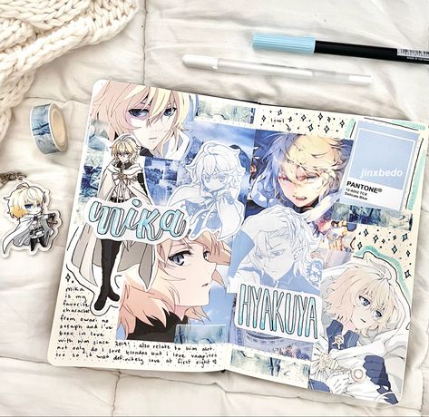 Anime Stationary, Stationary Aesthetic, Journal Pictures, Aesthetic Journaling, Anime Journal, Mikaela Hyakuya, Kpop Journal, Journal Stuff, Journal Spreads