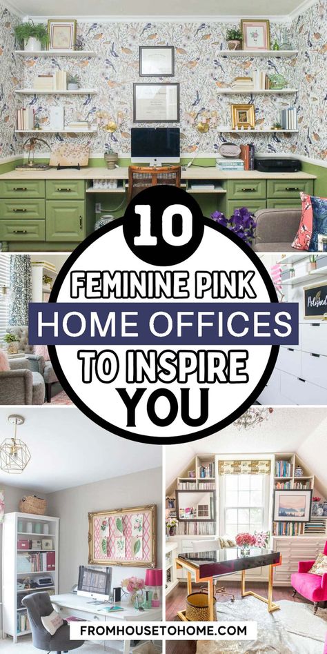 10 feminine pink home offices to inspire you Pink Home Office Ideas Bohemian, Girly Home Office Decor, Feminine Office Color Scheme, Black And Pink Office Decor, Pink And Black Home Office, Chic Office Decor Workspaces, Feminine Decor Ideas, Woman's Home Office, Feminine Office Decor Ideas