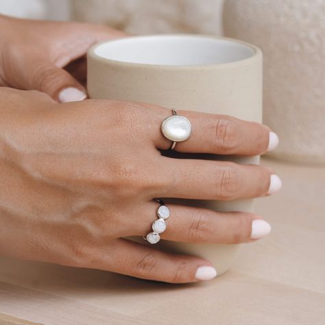 Elisa Ring | Linjer Gold Statement Ring, Big Rings, Pearl Design, Detailed Ring, Statement Ring Silver, Moonstone Jewelry, Silver Band Ring, Unique Gemstones, Moonstone Ring