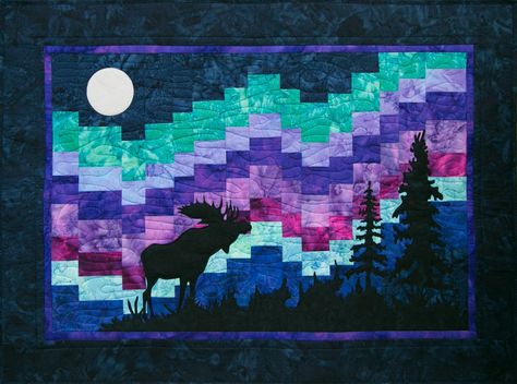 Aurora Borealis Quilt, Trout Quilt, Northern Lights Quilt Pattern, Northern Lights Quilt, Northern Lights Quilts, Alaska Quilt, Moose Quilt, Bargello Quilt Patterns, Laser Cut Fabric