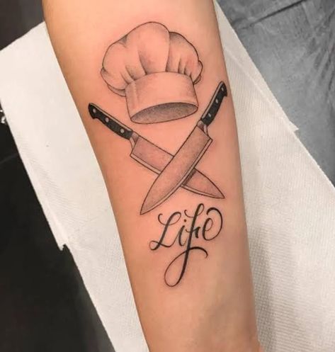 210+ Impressive Chef Tattoos Designs (2023) - TattoosBoyGirl Cooking Tattoo, Culinary Tattoos, Traditional Tattoo Drawings, Chef Tattoo, Food Tattoos, Tattoo Quotes For Women, Tatuaje A Color, Tattoo Stencil Outline, Tattoo Project