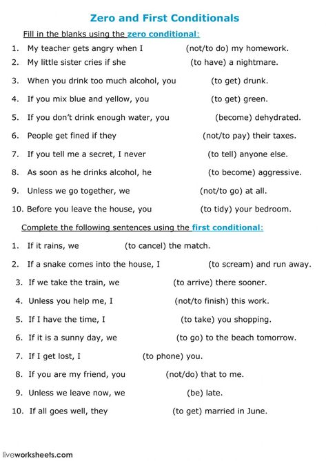 Conditional Sentences Worksheets, Zero Conditional Sentences, First Conditional Worksheet, Zero And First Conditional, First Conditional Sentences, Zero Conditional, First Conditional, Conditional Sentences, Imperative Sentences