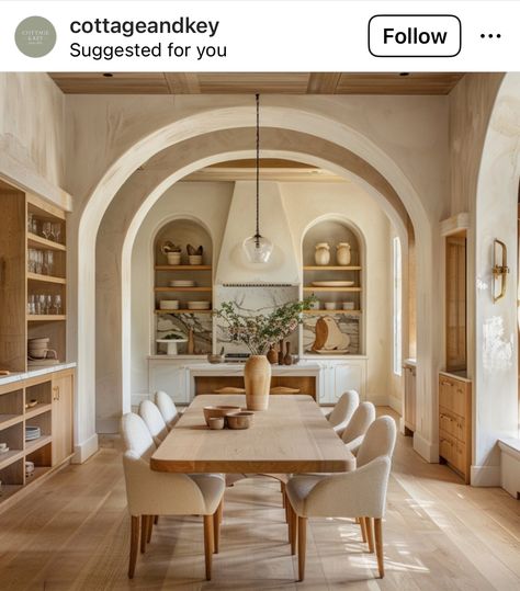 Arches In Kitchen, Toscana House Style, California Coastal Kitchen, Mediterranean Dining Room Ideas, Toscana House, Roman Clay, Mediterranean Dining Room, Arched Wall Decor, Home Design Studio