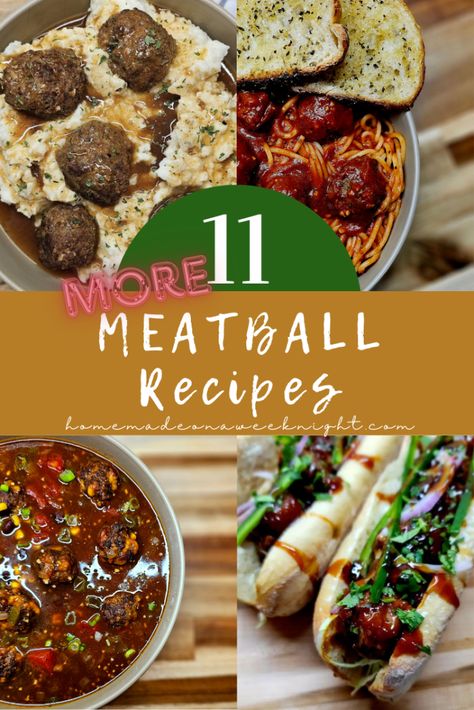 11 More Meatball Recipes - Homemade on a Weeknight Unique Meatball Recipes, Italian Meatball Soup, Swedish Meatballs Easy, Ground Pork Recipes, Meatball Sub, Cherry Tomato Sauce, Ground Chicken Recipes, Meatball Soup, Enchilada Soup