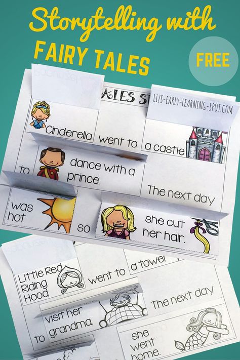 Storytelling with Fairy Tales -This printable uses a (very) short story from The Little Mermaid, Little Red Riding Hood, Cinderella and Rapunzel Fairy Tale Activities, Fairy Tales Unit, Fractured Fairy Tales, Reading Night, Fairy Tale Theme, Vocabulary Book, Up Board, Fairytale Stories, English Classroom