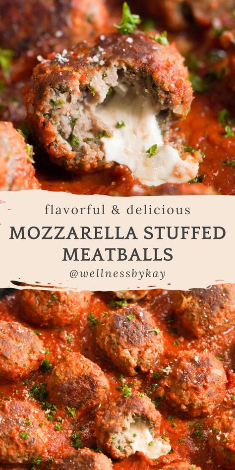 Juicy Meatballs, Stuffed Meatballs, Mozzarella Stuffed Meatballs, Easy Delicious Dinners, Meatball Recipes Easy, Mozzarella Recipes, Dinner With Ground Beef, Beef Recipes Easy, Beef Recipes For Dinner