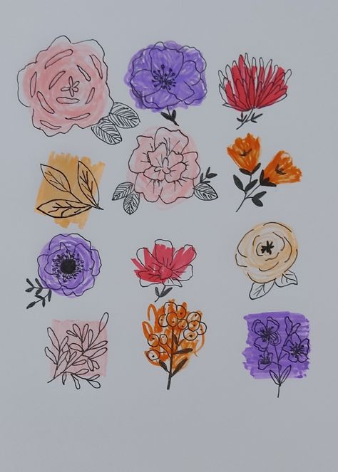 Easy marker drawing - #easy #doodles #drawings #flowers Copic Flower Drawings, Aesthetic Marker Drawings Easy, Pretty Marker Drawings, How To Draw Cartoon Flowers, Easy Drawings With Highlighters, Copic Marker Drawings Easy, Marker Art Flowers Easy, Floral Marker Art, Small Marker Drawing