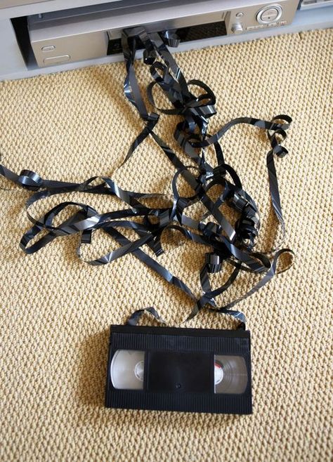 This is what tragedy looked like in the late 70s and early 80s. VHS cassette tape film stuck in the VCR, getting kinked, tangled, eaten, and mangled by the rollers. Good luck saving it when this happened. Vhs Player, 90s Memories, Back In My Day, 90s Childhood, Do You, 90s Nostalgia, E Card, 90s Kids, Sweet Memories