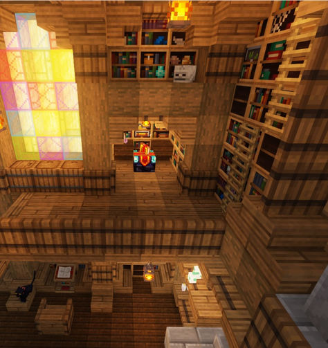 Here is an old library design I came up with! #minecraftbuilds #minecraftlibrary #minecraftbuildideas Minecraft Interior Design Library, Minecraft Abandoned Library, Minecraft Fantasy Interior Design, Minecraft Cartography Room, Minecraft Library House, Library Minecraft Build, Mc Library, Minecraft Library Ideas Exterior, Minecraft Library Interior