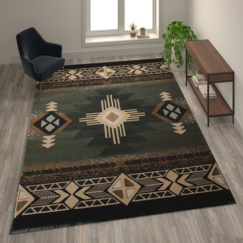 PRICES MAY VARY. Multipurpose area rug with geometric patterns for living room, bedroom, or entryway SOUTHWESTERN THEME: Intricately patterned in various rich shades of sage, green, and beige LONG-LASTING DESIGN: Ultra-soft olefin fibers are water repellent, colorfast, stain resistant and do not shed EASY CARE: Vacuum regularly without beater bar and spot clean with a water and mild detergent solution PRODUCT MEASUREMENTS: Overall Size: 8' x 10'; No Assembly Required Native American Rug, Americana Vintage, Southwestern Rug, Styl Boho, Green Area Rugs, Southwestern Style, Accent Rugs, Living Room Carpet, Styl Vintage