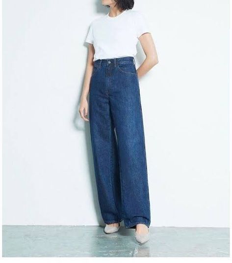 Dark Blue Baggy Jeans, Blue Baggy Jeans, Uniqlo Jeans, Traditional Kimono, High Rise Wide Leg Jeans, Cropped Wide Leg Jeans, Curve Jeans, Uniqlo Women, Straight Crop Jeans