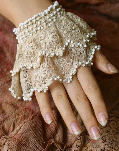 Lace Cuffs to Wear Under Sweaters & Jackets [extended a little further up the wrist] Lace Cuffs, Lace Jewelry, Lace Gloves, Wedding Dress Accessories, Linens And Lace, Wrist Cuffs, Antique Lace, Vintage Cotton, Vintage Lace