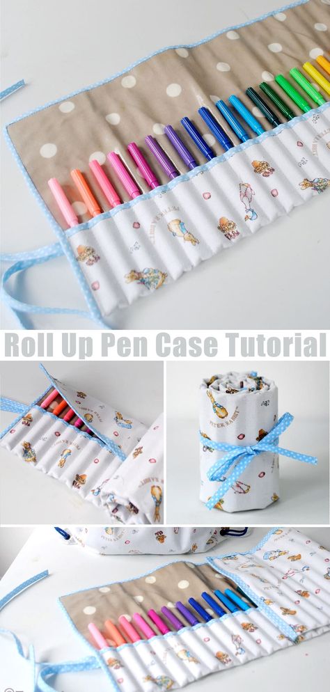 Pin Holder Sewing, Roll Up Art Case, Sew Paint Brush Holder, Paint Brush Roll Up Case, Diy Pen Case, Pen Case Diy, Sewing Plush, Diy Brush Holder, Pen Holder Diy