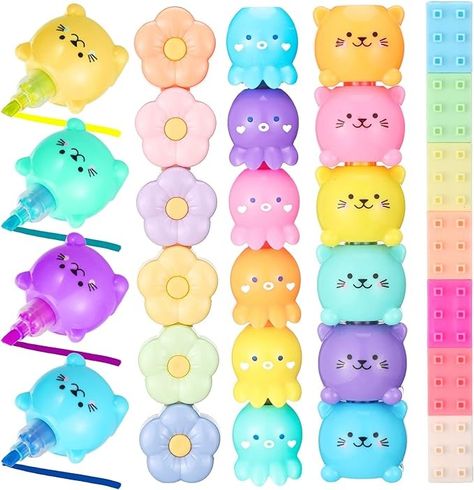 Amazon.com : 4 Pack 20 Pcs Cute Mini Highlighter Pens Stackable Kawaii Marker Pens Classroom School Pastel Color Highlighters Cute Stationary Markers for Girls School Christmas Gifts (Octopus, Blocks, Cat, Flower) : Office Products Flower Office, School Christmas Gifts, Pastel Highlighter, Colorful Ice Cream, Highlighter Set, Fruit Scent, Korean Stationery, Highlighter Pen, Cute Stationary