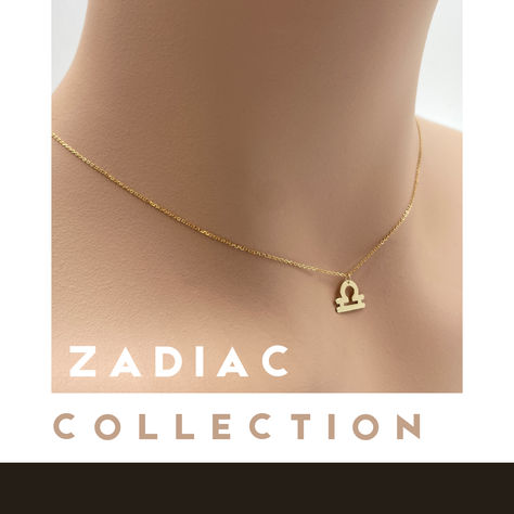 Dainty Gold Libra Zodiac Necklace, Tiny Libra Necklace, Very Small Personalized Custom Jewelry Cheap Gold Zodiac Sign Necklaces, Gold Necklace Libra, Gold Zodiac Sign Charm Necklace For Gift, Elegant Zodiac Sign Necklace, Libra Charm, Libra Necklace, Zodiac Necklace, Solid Gold Necklace, Libra Zodiac