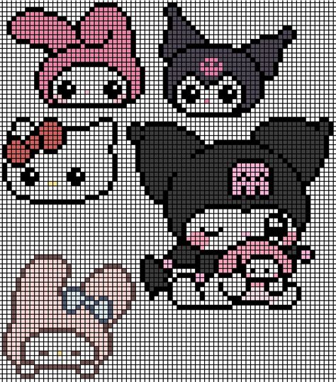 Kuromi Bead Pattern, Kuromi And My Melody Pixel Art, My Melody Perler Beads Pattern, Kuromi Cross Stitch Pattern, Kuromi Cross Stitch, Kuromi Hama Beads, Kuromi Perler Beads, Sanrio Cross Stitch, Sanrio Perler Bead Patterns