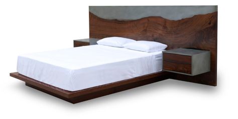 Nola Bed | wüd Live Edge Headboard, Bed Measurements, Floating Nightstands, Floating Bed Frame, Platform Design, Wood Bedroom Furniture, Floating Bed, Diy Bed Frame, Queen Platform Bed