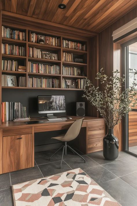 40 Home Offices That Will Make You Love Mondays | VIVA Office With Couch And Desk, Home Office Minimalist, Office For Two, Tiny Office, Love Mondays, Minimalist Home Office, Office Minimalist, Office Couch, Terracotta Floor