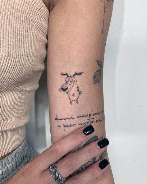 Courage The Cowardly Dog Tattoo, Courage Tattoos, German Tattoo, Cow Tattoo, Courage The Cowardly Dog, Cowardly Dog, Hand Tattoos For Women, Cute Tiny Tattoos, Small Hand Tattoos