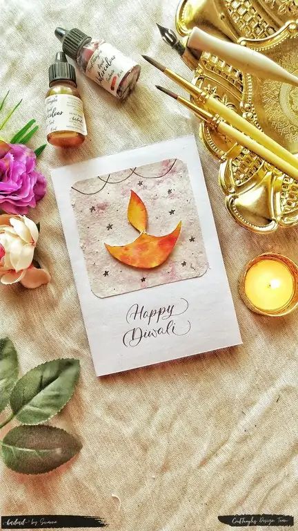 Diwali Cards, Calligraphy Tutorial, Cards Watercolor, Diwali Special, Pretty Journals, Diwali Diy, Liquid Watercolor, Mixed Media Tags, Beautiful Calligraphy