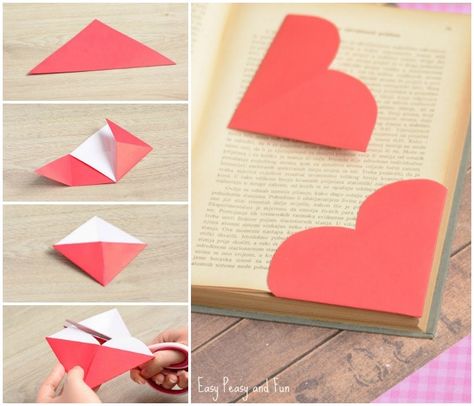 Cute Heart Corner Bookmarks Hart Origami, Origami Bookmark Corner, Origami Hearts, Hadiah Diy, Tutorial Origami, Paper Blog, Origami Bookmark, Heart Bookmark, Bookmark Craft