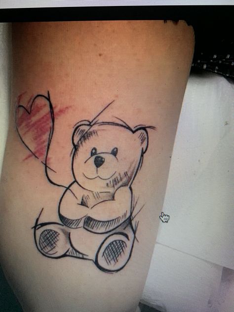 Teddy Bear Holding A Rose Tattoo, Teddy Bear Sketch, Mom Baby Tattoo, Teddy Bear Tattoo, Arm Tattoos Drawing, Cute Owl Tattoo, Bear Tattoo Designs, Balloon Tattoo, Big Teddy Bear