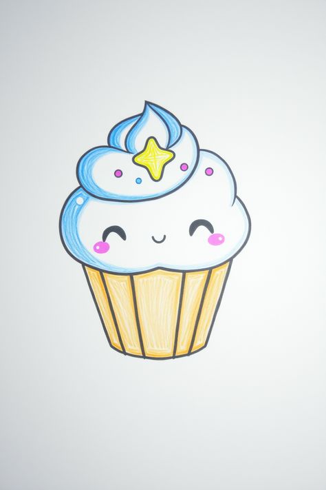 Check Out This Cute Cupcake Drawing & 12+ Other Cupcake Drawing Ideas! #drawing #drawinginspiration Cupcake Drawing Easy, Cute Cupcake Drawing, Black And White Cupcakes, Hibiscus Flower Drawing, Cherry Blossom Drawing, Candy Drawing, Cupcake Illustration, Cupcake Drawing, Dessert Illustration