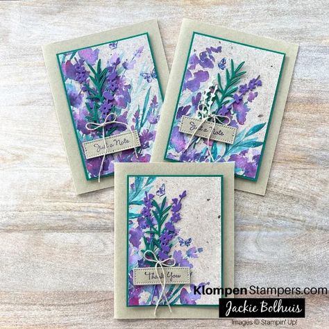 Elegant Greeting Card Designs With Perennial Lavender - Klompen Stampers Klompen Stampers, Lavender Stamp, Designer Paper Cards, Purple Cards, Leaf Cards, Step Cards, Stampin Up Christmas Cards, Lovely Lavender, Stamping Up Cards