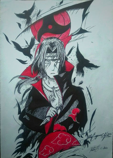 This was the drawing I made of Itachi from the Anime Naruto. Fanart ,  on ArtStation at https://www.artstation.com/artwork/BX8Alk Black Pen Anime Drawing, Anime Drawing Itachi, Itachi Uchiha Drawing, Uchiha Drawing, Easy Portrait, Easy Portrait Drawing, Naruto Fanart, Pen Sketch, Anime Drawing