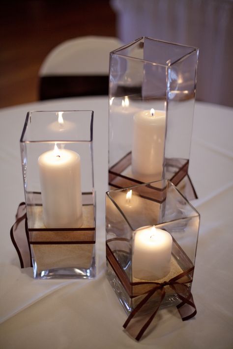 Simple centerpiece but use petals instead of sand Square Vase Centerpieces, Hobby Lobby Wedding, Budget Centerpieces, Candle Decorating, Hobby Lobby Diy, Spring Wedding Outfit, Simple Centerpiece, Diy Luxury, Christmas Dining Table Decor