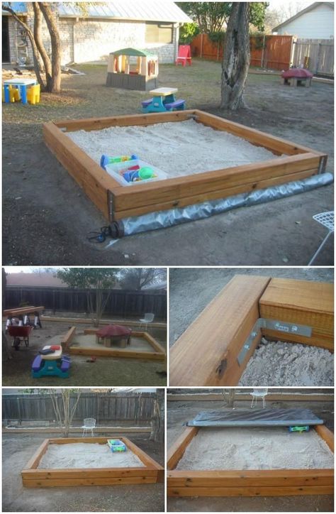 Diy Sandbox Ideas, Sandbox Ideas, Sand Boxes, Build A Sandbox, Backyard Sandbox, Diy Sandbox, Kids Sandbox, Kids Yard, Play Area Backyard