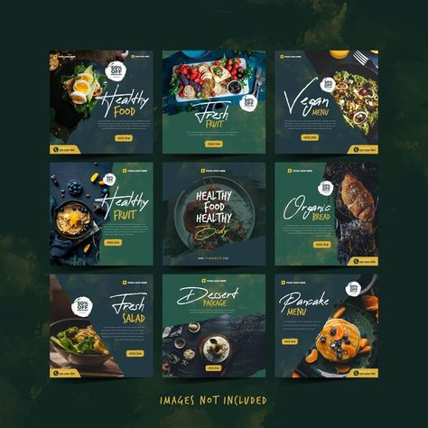 Healthy food instagram template for soci... | Premium Vector #Freepik #vector #banner #food #sale #template Healthy Food Instagram, Advertising Template, Template For Social Media, Instagram Grid Design, Menue Design, Restaurant Social Media, Social Media Branding Design, Food Template, Social Media Advertising Design