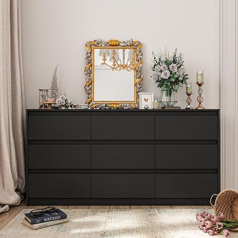 Amazon.com: Hitow 9 Drawer Dresser for Bedroom with Deep Drawers, Large Floor Wood Dressers & Chest of Drawers Handle Free, Modern Black Long Dressers for Closet Living Room (63" W x 15.7" D x 31.5" H) : Home & Kitchen Modern Chests, Large Dresser, Modern Chest Of Drawers, Long Dresser, Dresser For Bedroom, White Drawers, 9 Drawer Dresser, Wooden Dresser, White Dresser