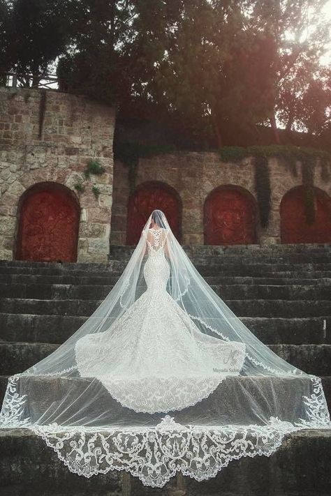 Veils Cathedral, Long Veil Wedding, Cathedral Wedding Veils, Cathedral Wedding, Pretty Wedding Dresses, Fancy Wedding Dresses, Long Veil, Wedding Dress With Veil, Fancy Wedding